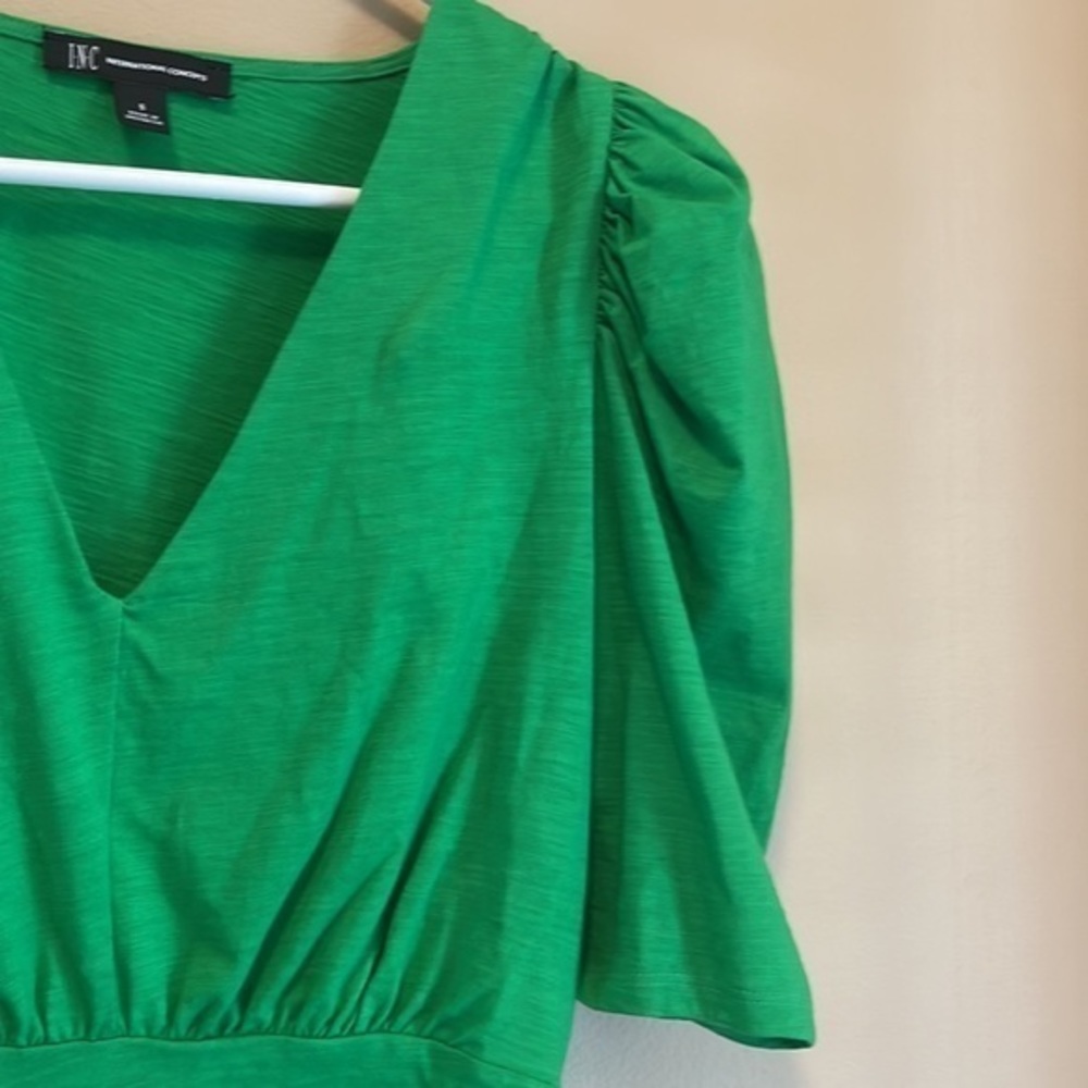 INC Green V Neck Ruched Top - Picture 4 of 10
